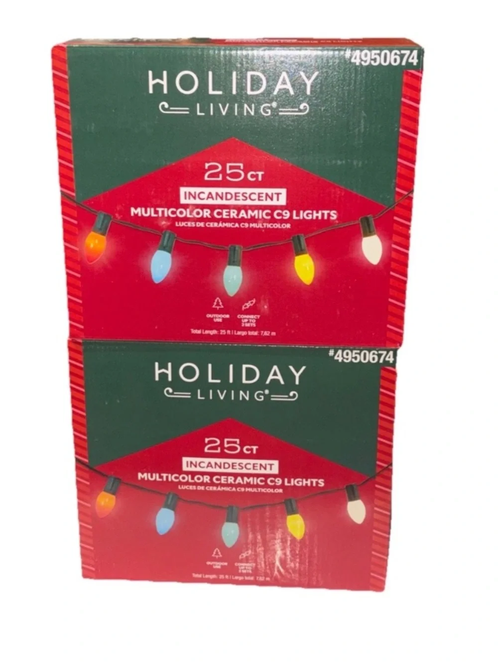 ⚡️2 Holiday Living 25ct Ceramic C9‎ Multicolored Christmas Lights Party Lights